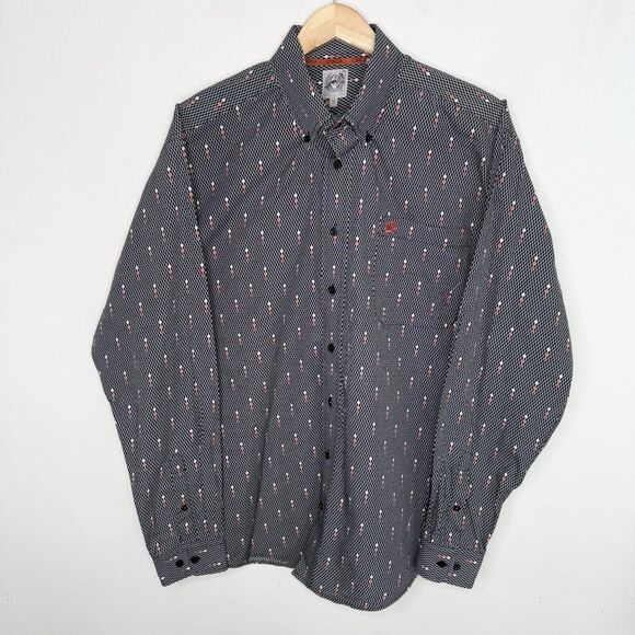 Cinch Other - Cinch Black Geometric Red Button Down Casual Western Cowboy Shirt Men’s Medium